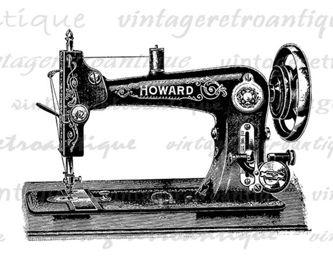 Antique Sewing Machine Printable Graphic Download Illustration Image Digital Vintage Clip Art Jpg Png Eps HQ 300dpi No.1422