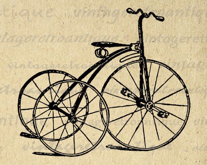 Printable Digital Antique Tricycle Bicycle Download Illustration Graphic Image Vintage Clip Art Jpg Png Eps HQ 300dpi No.1390