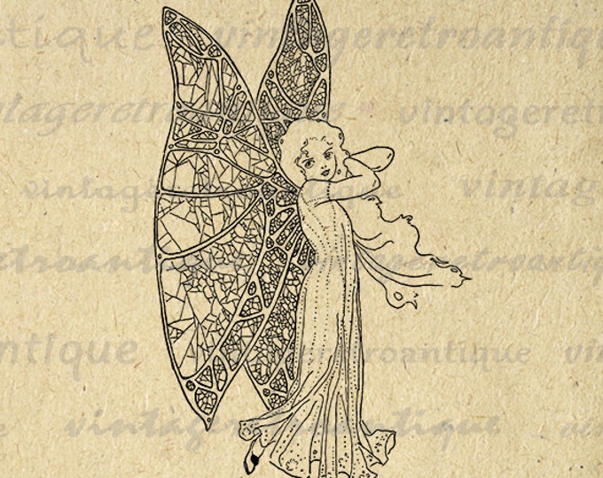 Printable Image Fairy Girl Graphic Download Digital Illustration Antique Clip Art Jpg Png Eps HQ 300dpi No.2383