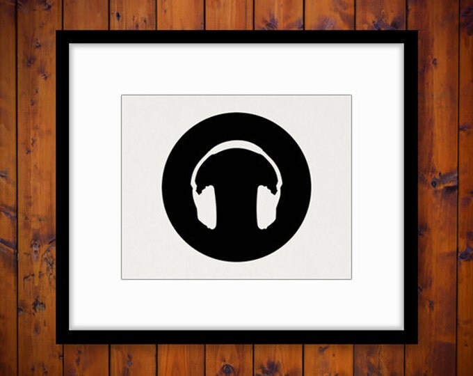 Printable Headphones Digital Graphic Music Download Symbol Image Antique Clip Art for Transfers etc HQ 300dpi No.2030