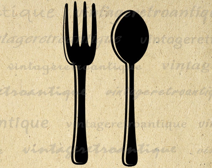 Printable Digital Fork and Spoon Silverware Food Illustration Image Graphic Download T-Shirts HQ 300dpi No.4036