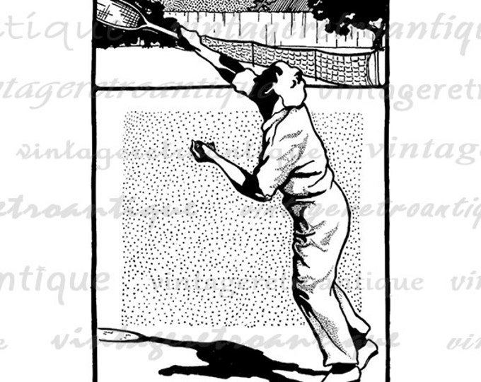 Tennis Digital Image Download Vintage Tennis Graphic Printable Artwork Antique Clip Art Jpg Png Eps HQ 300dpi No.4274