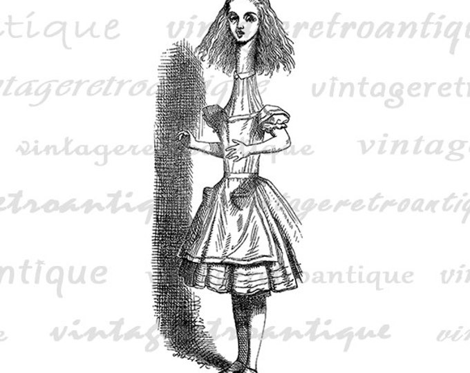 Digital Printable Alice Growing Tall Image Alice in Wonderland Graphic Download Antique Antique Clip Art Jpg Png Eps HQ 300dpi No.014