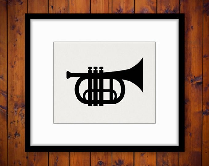 Printable Image Trumpet Graphic Trumpet Silhouette Music Icon Digital Download Vintage Clip Art Jpg Png Eps HQ 300dpi No.4382