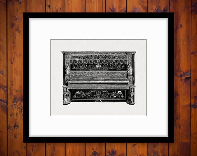 Digital Image Antique Piano Graphic Illustration Printable Download Vintage Clip Art Jpg Png Eps HQ 300dpi No.1658