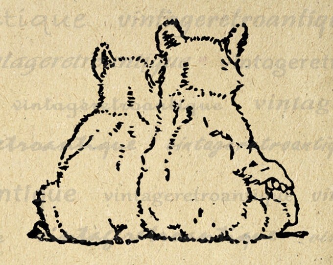 Printable Bears Digital Image Two Bears Art Pair Couple Family Download Bear Graphic Vintage Clip Art for Transfers etc HQ 300dpi No.4630