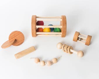 Montessori Baby Set of 6 Toys -- Montessori Infant Set -- Motor Development Set