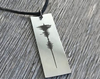 Personalized Sound Wave Necklace Mens Necklace Leather Necklace Voice Recording Memorial Gift Musician Heartbeat Necklace Sound Wave Jewelry