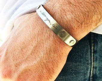 Handwritting Bracelet Personalized Leather Cuff for Men Birthday Gift for Dad Actual Handwriting Personalized Signature Engraved Bracelet