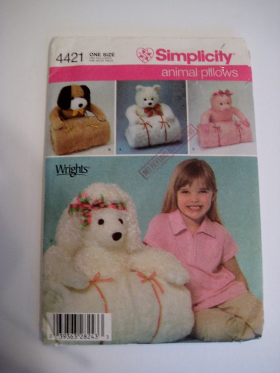 Simplicity 4421 Sewing Pattern Animal Pillow Mat Play Mat Stuffed Nursery Decor Sleep Over Toy ...