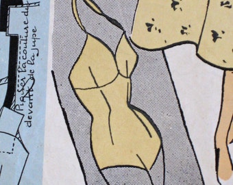 1950s French sewing pattern for one piece swimsuit, Patron Modele 54110