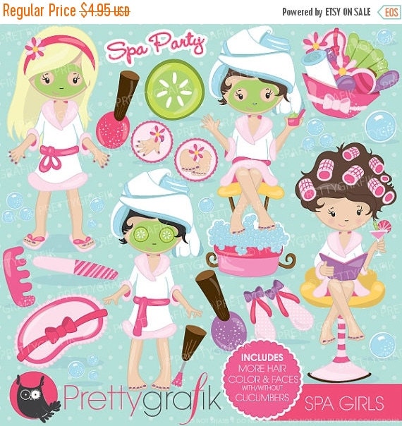 80% OFF SALE Spa girls party clipart for scrapbooking, commercial use, vector graphics, digital clip art, images, slumber party - CL694 Il_570xn