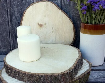 POPLAR WOOD SLICES - 10" - 11" Diameter x 1 - 1.5" Thick, 3 Extra Large Wood Slices, Rustic Party Decor, Cake Cupcake Display, Photo Props