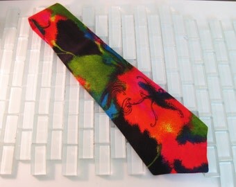 Psychedelic Barkcloth Rainbow Tie - Op Art 1970s Rainbow Wide Tie