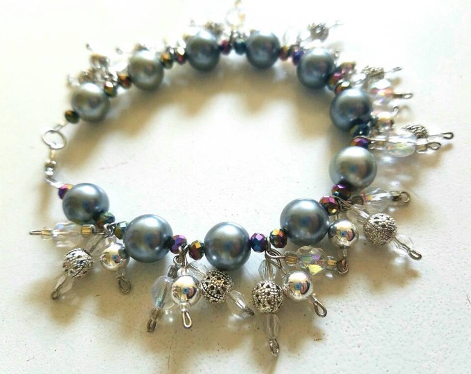 Grey Black Silver Crystal Bead Cluster Bracelet