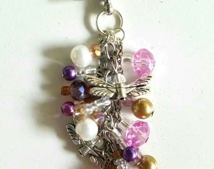 Interchangeable Pink Purple Gold White Dragonfly Beaded Crystal Toggle Pendant