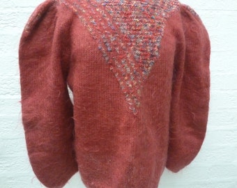 Vintage mohair sweater women's large pullover top rustic clothing Autumn colour fall jumper knit top handmade 1980s clothes winter vintage.