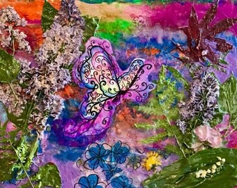 Pressed Flowers Mixed Media Acrylic Painting ORIGINAL!