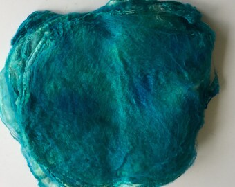 Hand dyed silk hankies (mawata) handpainted silk layers stretched from cocoons 1 oz.