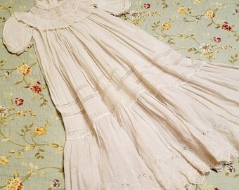 Victorian Christening Gown Stitched Antique White Ivory Eyelet Lace Cotton Baby Christening Gown Antique Lace Dress Clothing