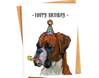Boxer Dog Illustration Birthday Card | Greetings Card | Funny Card | Humorous Hand drawn Card | Animal Cute Card | Quirky Fun