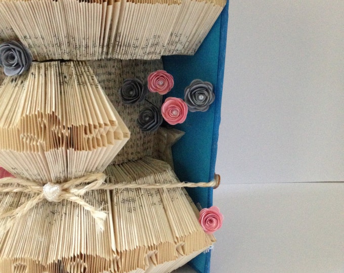 Bride & Groom Book Folding Art, Blue, Pink and Grey Wedding Centerpiece, Gift