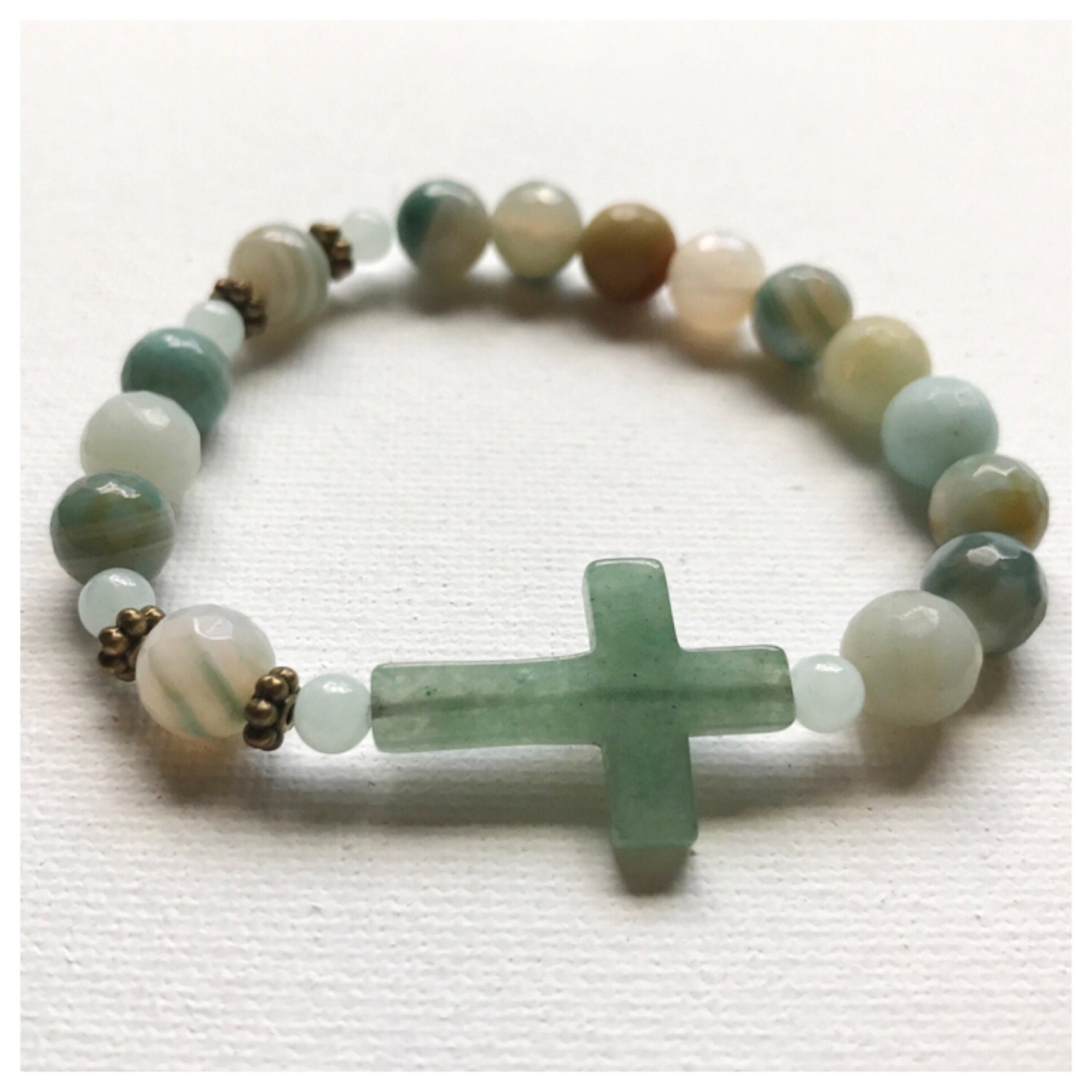 Amazonite Beaded Stretch Rosary Bracelet/ Green Rosary