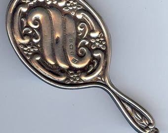 Antique sterling silver ornate hand mirror pendant*