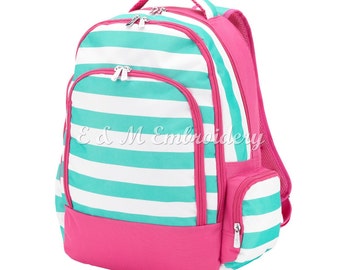 Monogrammed Mint Stripe Backpack