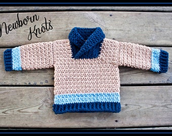 CROCHET PATTERN for Baby Sweater with Cowl Neck. Pattern