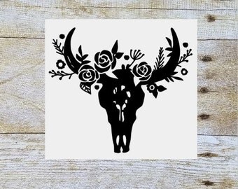 Steer skull floral decal, floral cow skull, flower bull skull, yeti decal, tumbler decal, tumbler cup decal, cow skull decal, vinyl decal