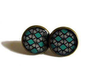 TURQUOISE TRIBAL EARRINGS - Boho stud earrings - Native American Art earrings - Mexican Folk Art earrings - Folk art Jewelry