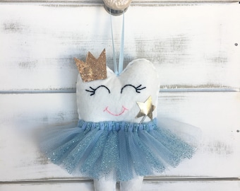 NEW!! Personalized Tutu Tooth Fairy Pillow with Glitter Crown or Bow, personalized on the pocket and new addition magic wand! choose your co