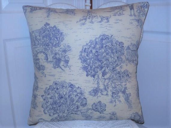 Blue French Toile Pillow Decorative Pillow Cover