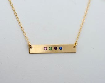 Birthstone Bar Necklace Gold Birthstone Bar Necklace, Horizontal Birthstone Bar Necklace, Mother Necklace, Sterling Silver Birthstone Bar
