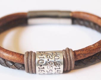 Mens bracelet, Fathers Day, Bracelet, Leather Bracelet, Mens leather bracelet, Father Day Gift, Mens Personalised Bracelet, gift for dads