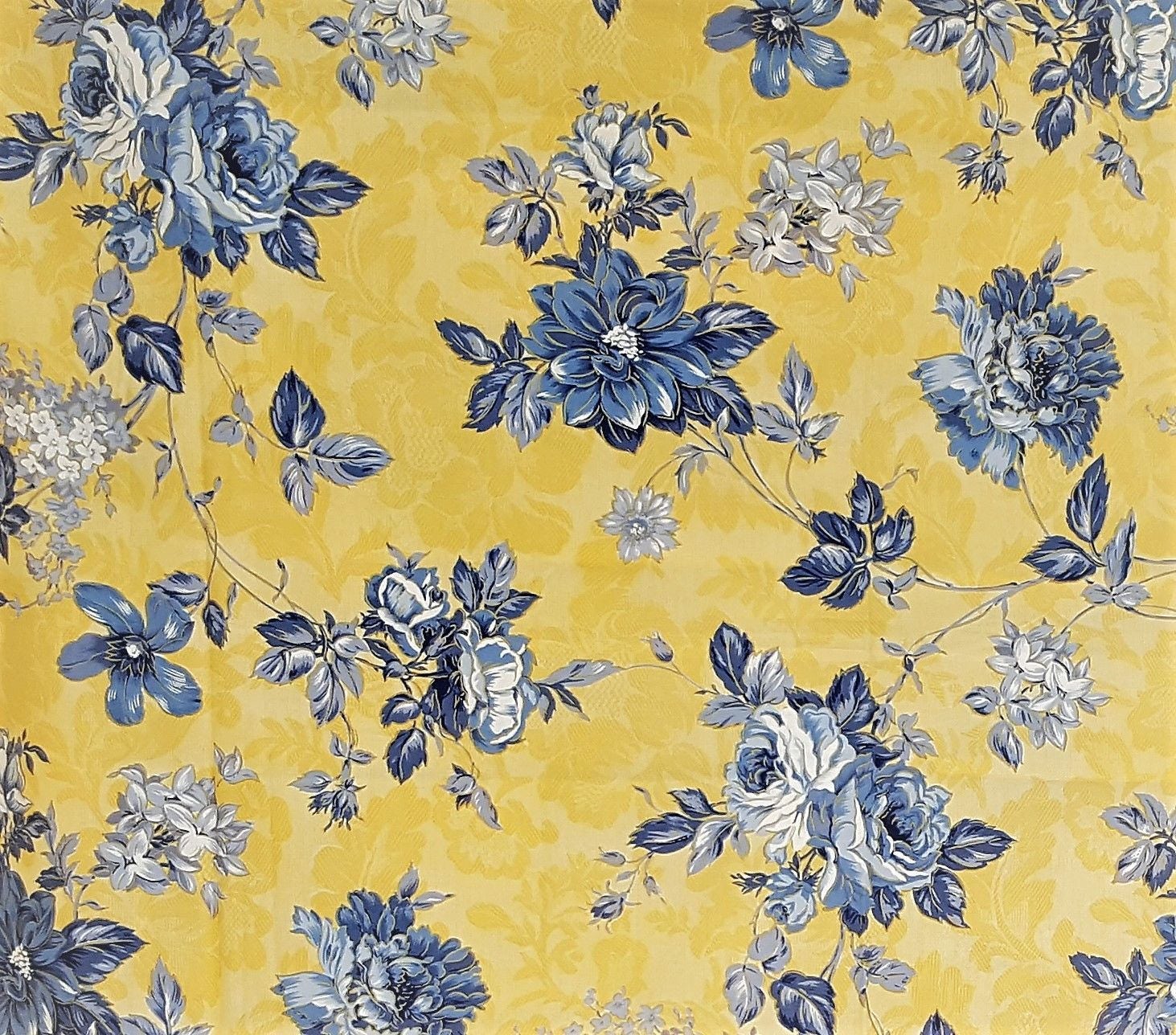 Vintage Richloom Fabric French Provincial Yellow & Blue Floral