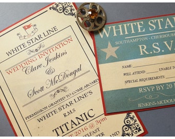 Titanic Wedding Invitation and RSVP suite, Vintage nautical wedding invitation, Titanic Birthday Party, Edwardian Wedding High Tea