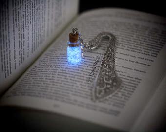 Bookmark Glow in the Dark and Glitter Bottle on Metal Silver Tone Glow in the Dark Fairydust Bookmark