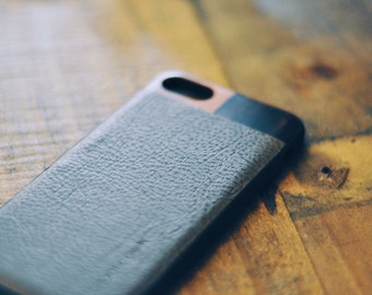 Grey Leather iPhone 7 Case with Cherry and Bois De Rose Wood Case