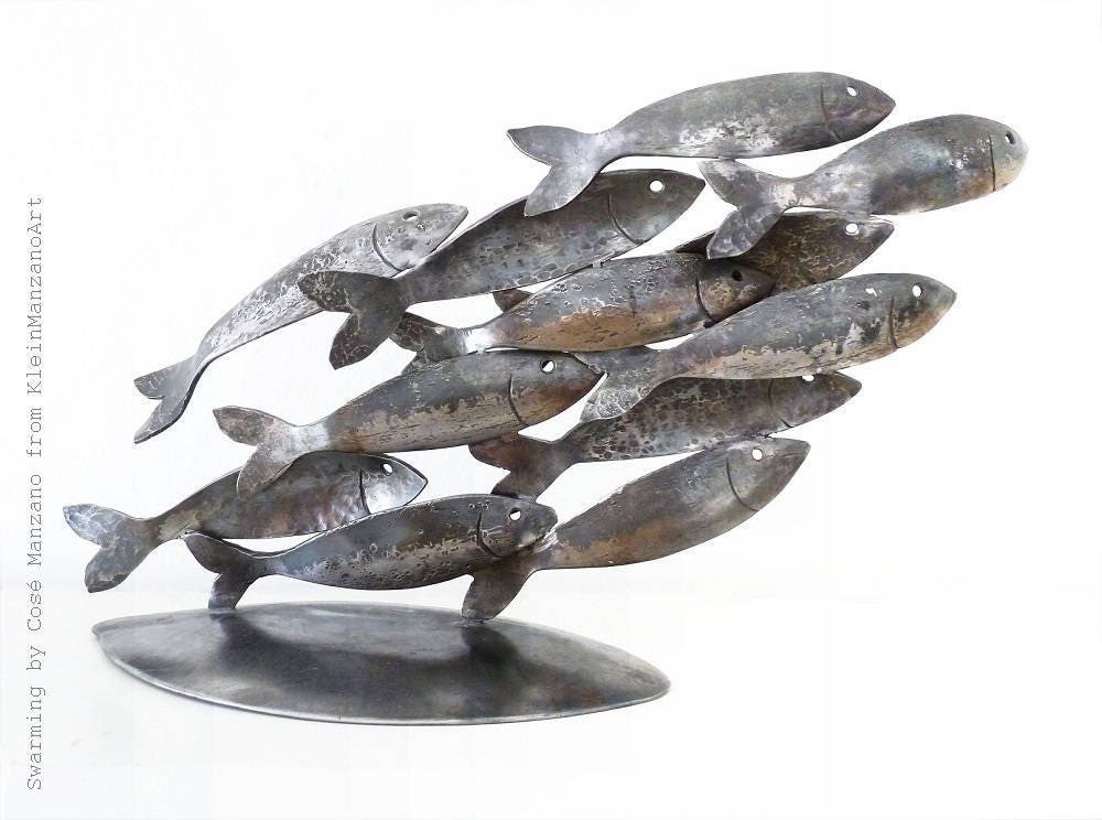 Metal sculpture, Fish, Swarming, Fish sculpture, Shoal, Table top