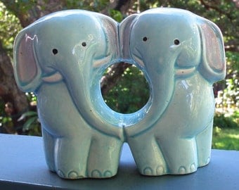 Vintage Ceramic Elephant Salt and Pepper Shakers Novelty China Shakers 1970s Made in Japan Unusual Design - joined shakers Elephant pair
