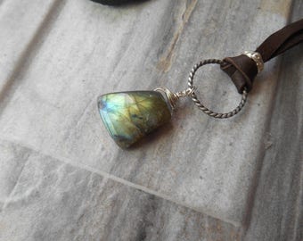 Labradorite necklace, labradorite leather necklace, gemstone necklace