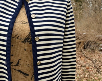 Vintage Nautical "BUTTE KNIT" STRIPED Cardigan Sweater, Size S, c. 1970's