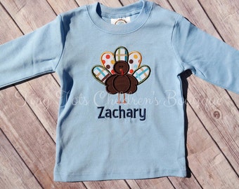 Personalized Boy's Thanksgiving Shirt - Toddler Boy Thanksgiving Shirt - Turkey Shirt - Embroidered Thanksgiving Shirt