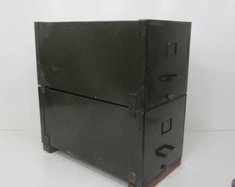 Vintage Industrial Metal File Cabinet, Army Green Stacking Filing Cabinet, Filing Drawer, Industrial Decor, Side Table with Storage