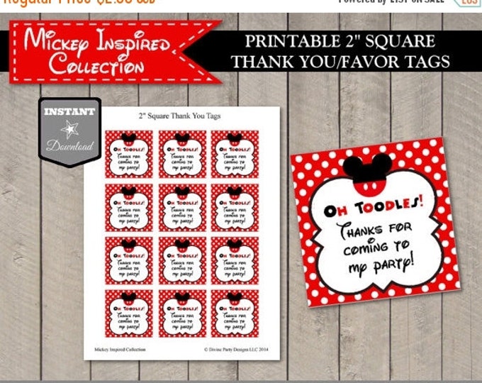 SALE INSTANT DOWNLOAD Mouse 2 Inch Square Thank You Birtday Party Favor Tags / Printable Diy / Classic Mouse Collection / Item #1559