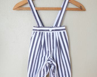 vintage baby blue & white striped overalls