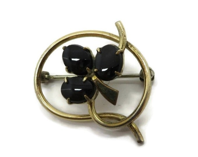 Onyx Gold Filled Brooch, Vintge 12K Gold Filled WRE Brooch, Gold Tone Flower Pin, Perfect Gift, Gift Box