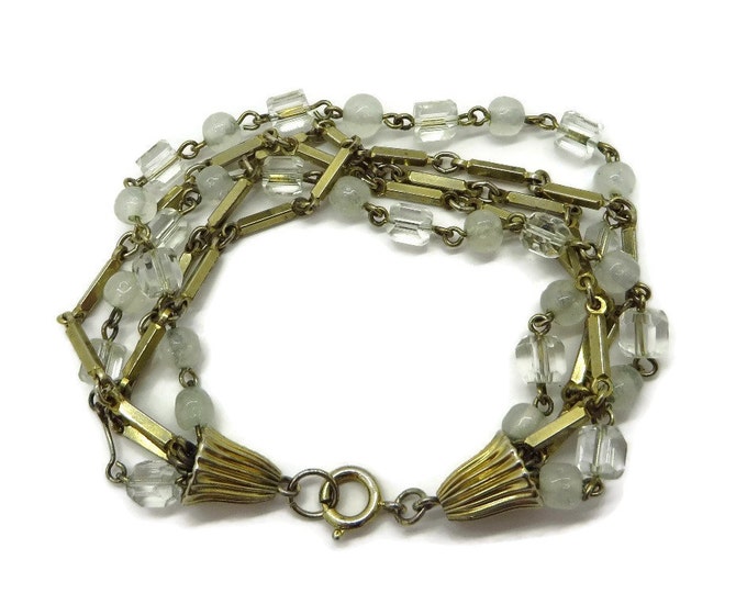 Vintage Beads and Links Bracelet, Clear, Opaque and Goldtone Multistrand Bracelet